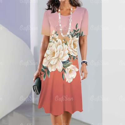 Vestidos de mujer nuevos con estampado floral 3D, elegantes vestidos casuales de manga corta, moda Y2K, tallas grandes, 2024