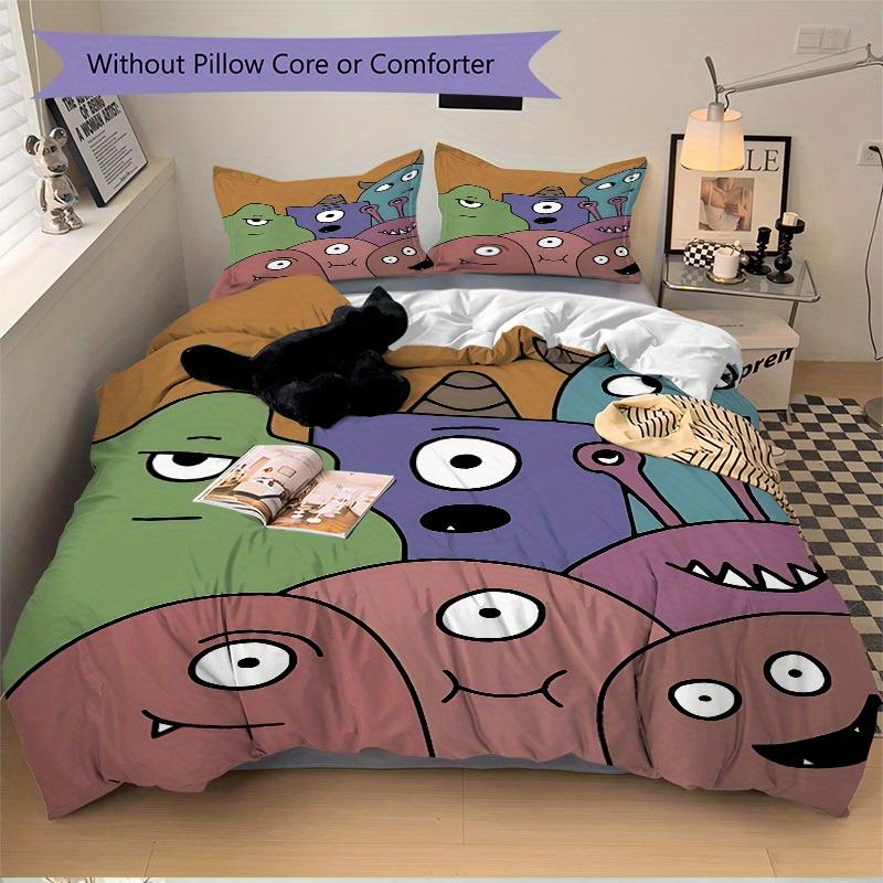 3pcs Monster, Cartoon Bedding Set, Breathable and Soft, Suitable for All Seasons, Ideal for Home Use, Suitable for Bedroom Decor 21132