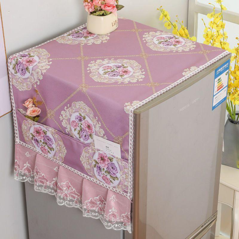 Rural Style Refrigerator Dust Cover with Lace Embroidery Patterns Anti Dust and Anti Stain Universal Size Double Door Refrigerator Decorative Cover