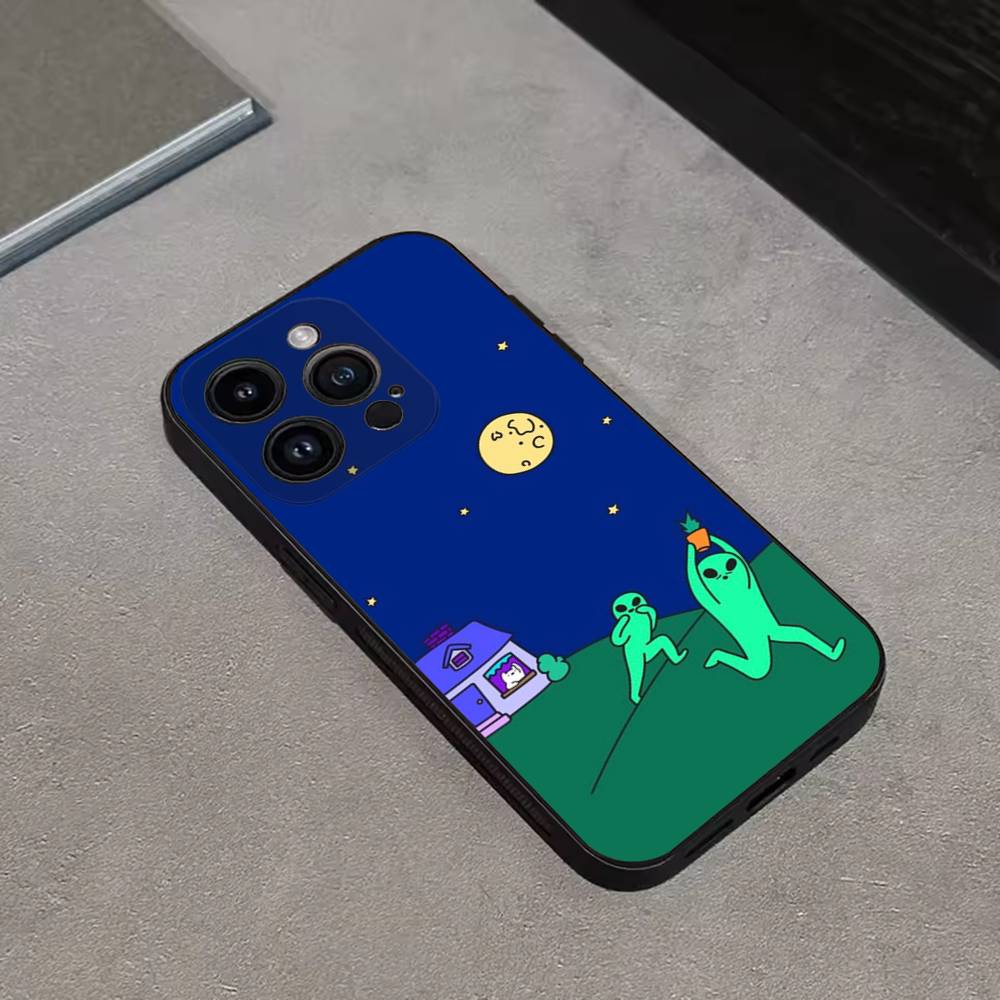 Funny Space UFO Alien Thing Phone Case For iPhone 16,15,14,13,12,11 Plus,Pro Max,XS,X,XR,SE,Mini,8,7,Soft Silicone Black Cover