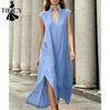 TIFICY Moda Donna Estate Primavera Colore Solido Stampa Manica Corta Scollo Alto Linea Vita Lassa Abiti Casual