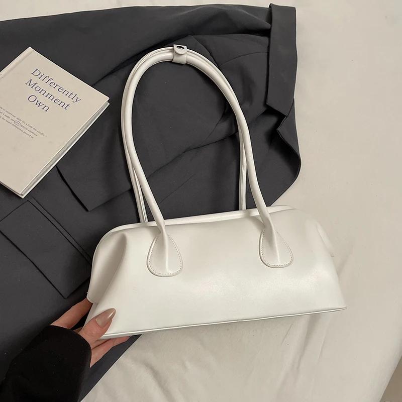 Solid Color PU Leather Underarm Bags For Women 2025 Spring Korean Fashion Retro Simple Shoulder Bag Lady Handbags And Purses