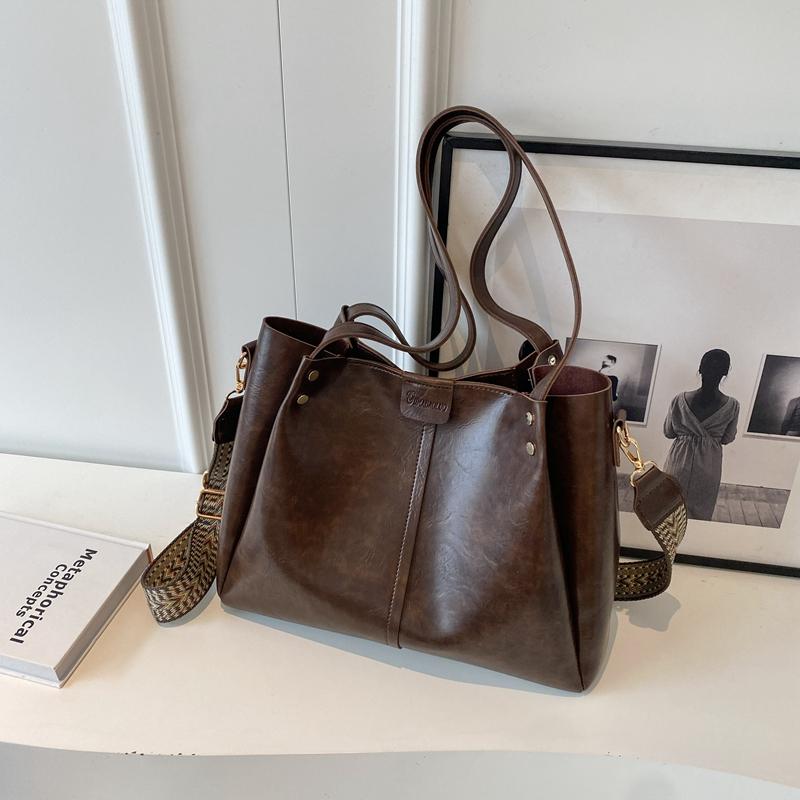 

Retro Shoulder Bags for Women Simple Tote Bag 2026 Winter PU Leather Hand Bag Lady Travel Vintage Handbags кавовий