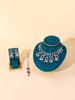 Indian Style Rhinestone Gemstone Three-Piece Set: Oval Necklace, Earrings & Headwear
