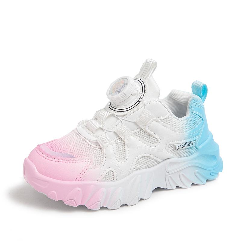

Kids Gradient Color Sneakers Rotating Button Mesh Casual Shoes 26 рожевий