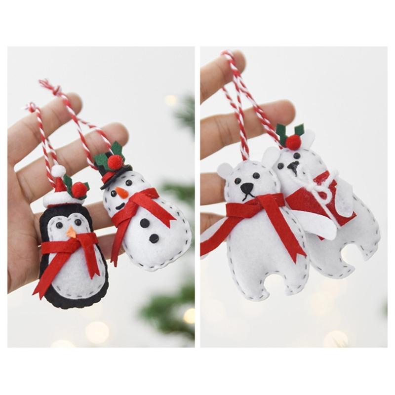 Soft Felt Christmas Tree Decoration Set, 5 Piece Holiday Tree Hanging Ornament With Pre Attached Cords for Tree, Entrydoor, and Festival Wall Display