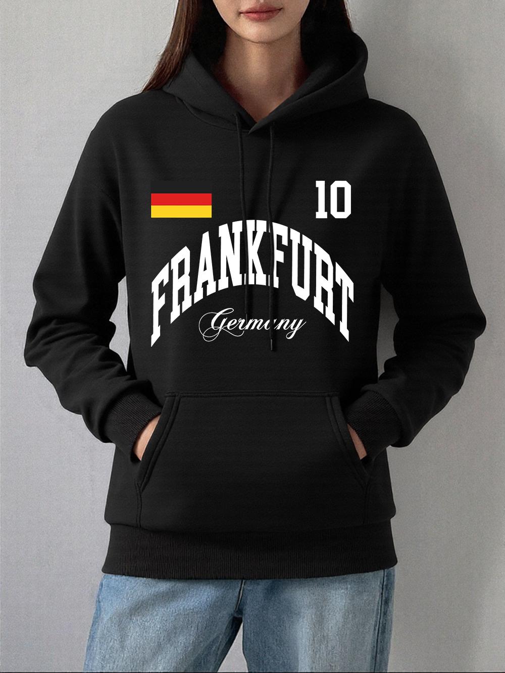 

Frankfurt Germany Flag Printing Hoodies Women Comfortable Loose Pullovers Fleece Warm Soft Sweatshirts Casual Pocket Clothes 2XL