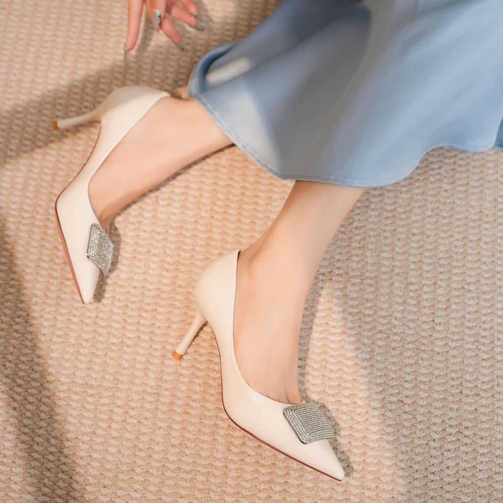 High heels women's thin heels pointed head shallow mouth women's shoes rhinestone shoes versatile new models