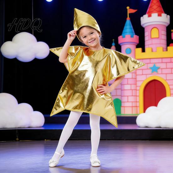 Kegelvormige Ster Kostuumset Zilver/Goud Kerststal voor Kinderen Kerstscène Festival Vorm Cosplay Outfits Zondagsschool Kerkbenodigdheid Glanzend
