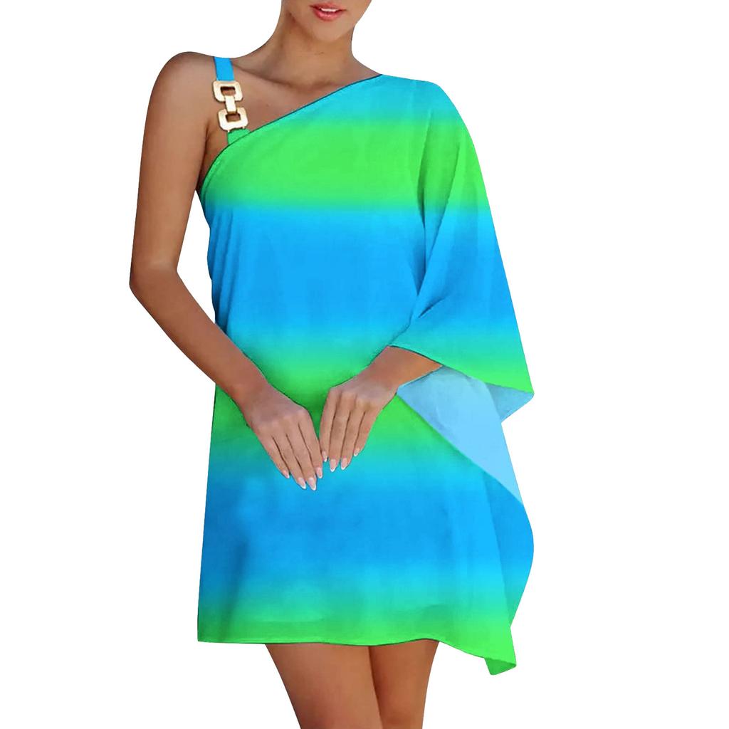 Wish Ladies Printed Chain Strap Half Off-Shoulder Dress