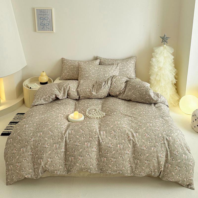 Pastoral Style Class A Maternal Infant Grade Cotton Double-Layer Yarn 4-Pcs Set Dormitory Cotton 3-Pcs Set Bed Sheet Quilt Cover Bedding