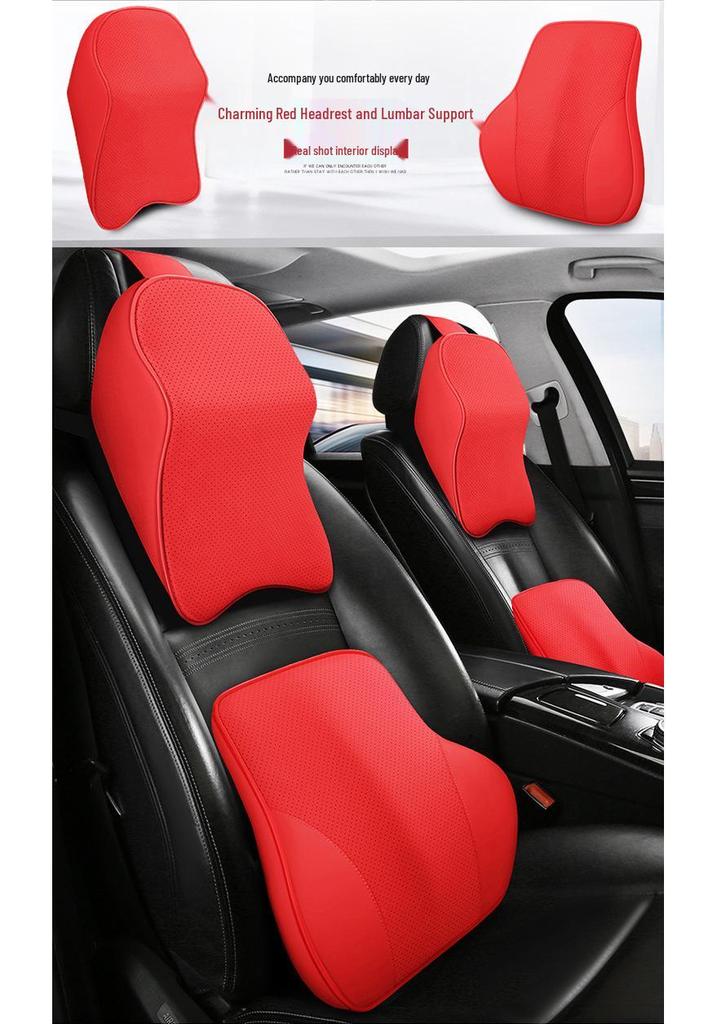 Nappa Leather Memory Foam Car Headrest & Lumbar Pillow Cushion