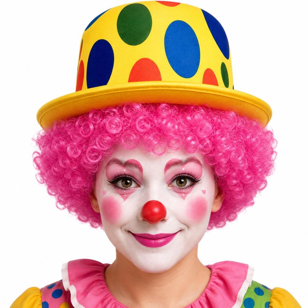 Colorful Afro Clown Wig Top Hat Set Funny Polka Dot Print High Hat Kinky Curly Wig Carnival