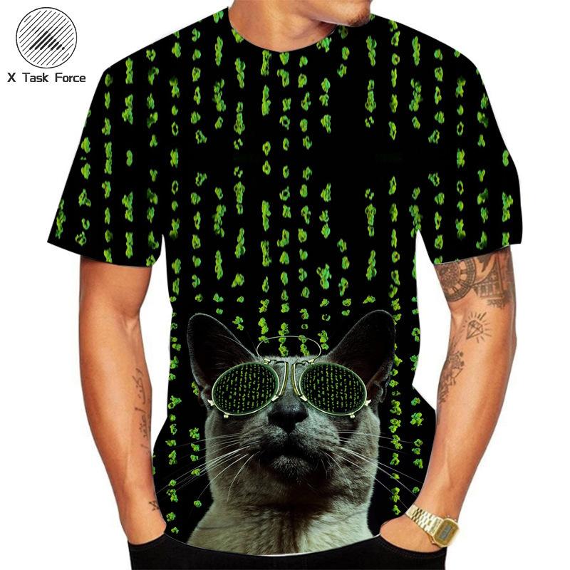 Summer Round Neck 3D Cat Printed Top Fashionable Casual Short Sleeved Men's T-shirts