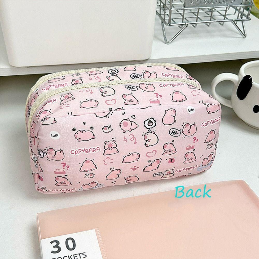Pink Capibara Pencil Case Large Capacity Storage Bag Multi Functional Stationery Bag  Students