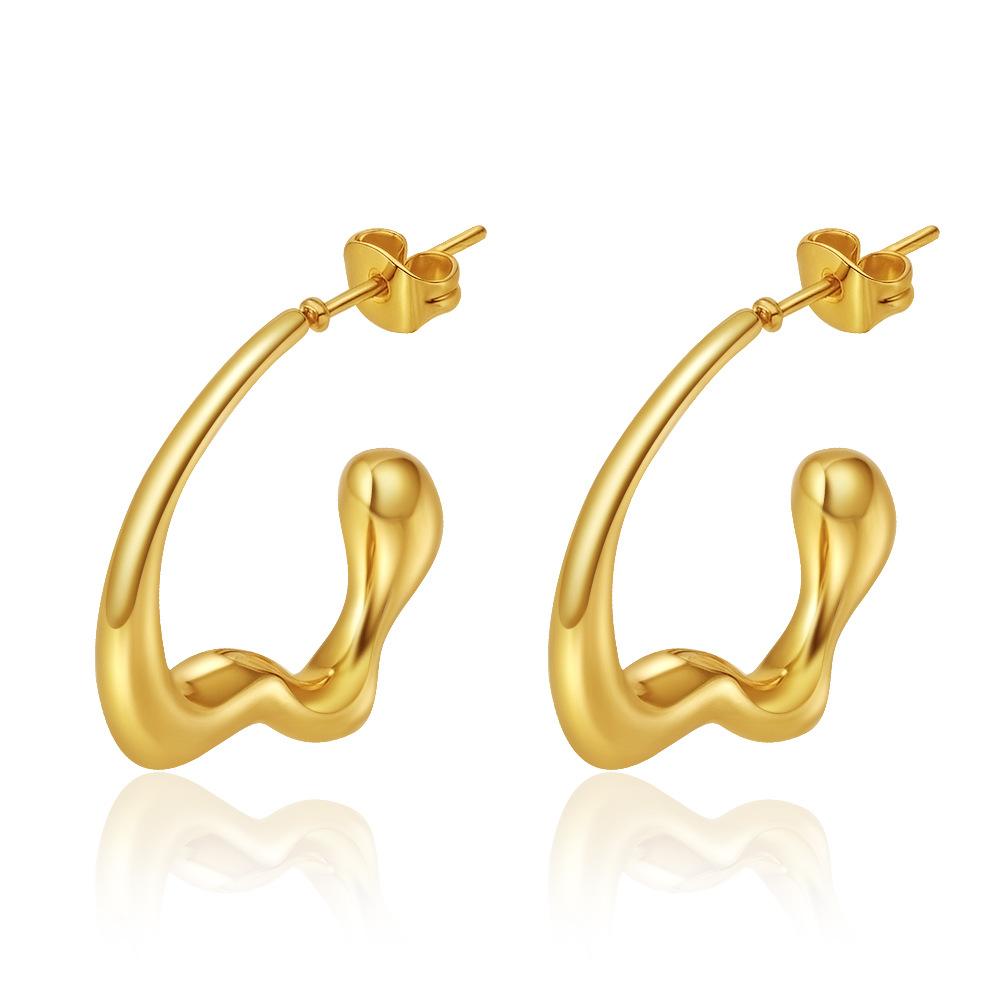 Fashion Irregular C-shaped Stainless Steel Earrings Plated 18K Women's Light Luxury Retro Versatile Earrings Summer Clearance