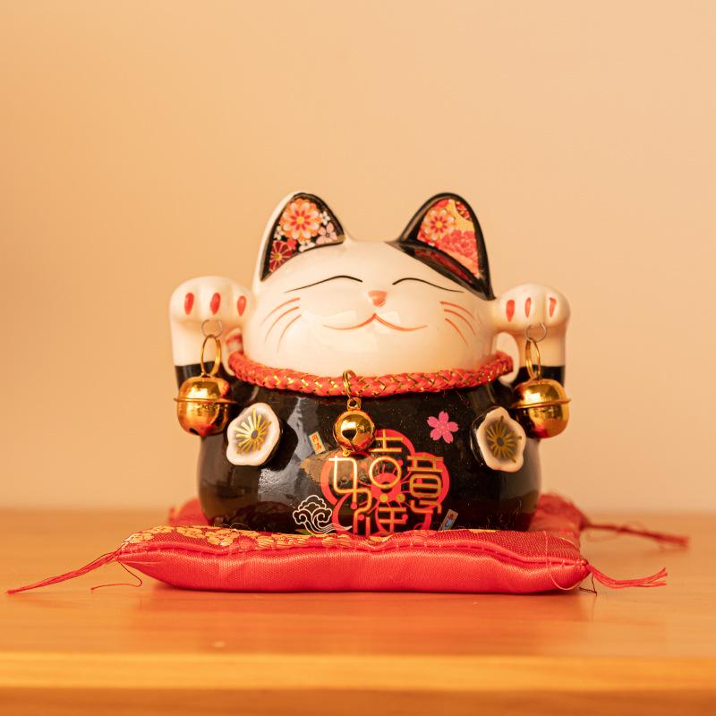 Lucky Cat Ceramic Piggy Bank | Creative Japanese Ornament | Cute Mini Gift for Birthdays or Store Opening