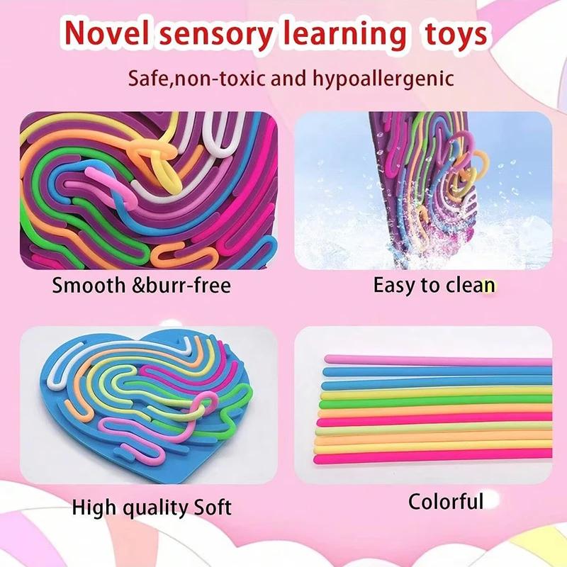Sensory Activity Board for Kid Busy Board Motor Skills Montessori Toy Relaxing Stress Colored Silicone Rod Travel Toy Gift Boy