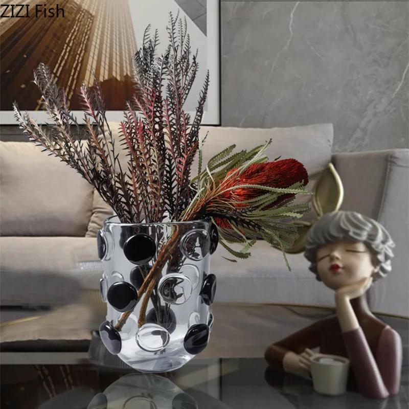 Creative Polka Dot Glass Vase Hydroponics Plant Pots Table Decoration Flower Arrangement Floral Vases Room Aesthetic Decor