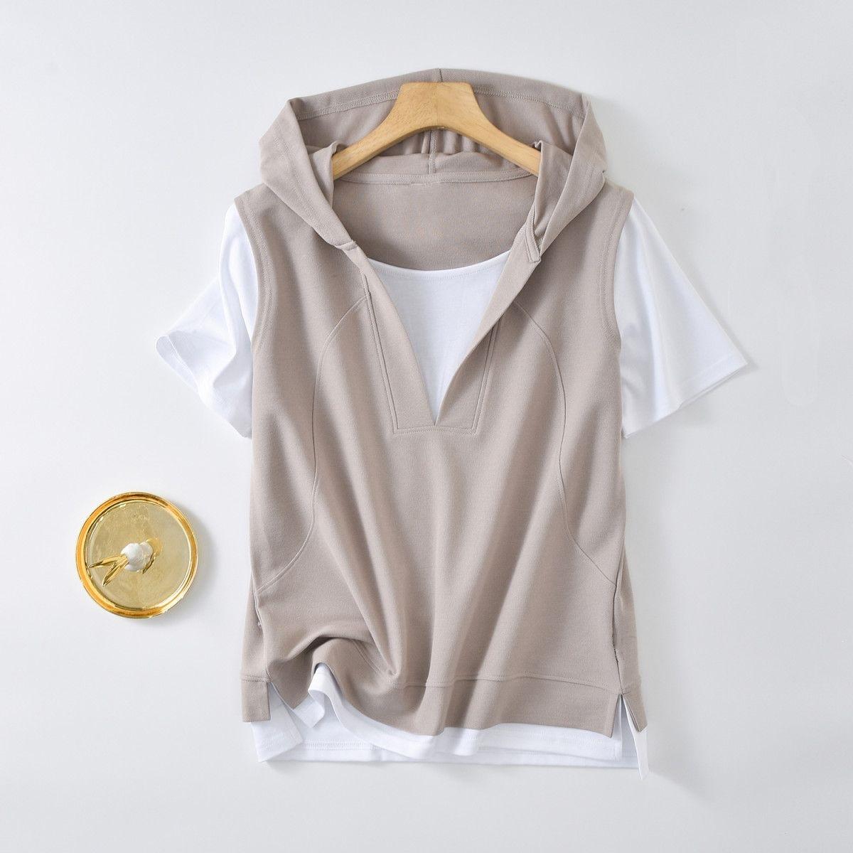 

Women s Summer Loose-Fit Color-Blocked Hooded Short-Sleeve T-Shirt: A Relaxed, Casual Top 3XL