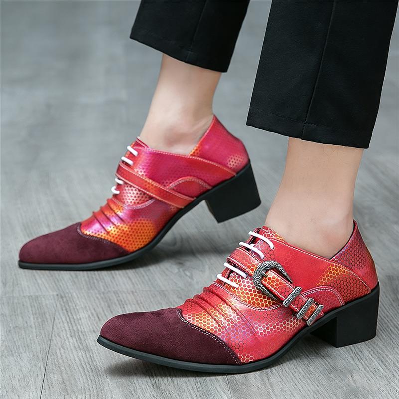 Charm Mixed Style Patchwork Monk Strap Pointed Height Increasing Shoes for Men Dress Wedding Homecoming Footwear Zapatos Hombre