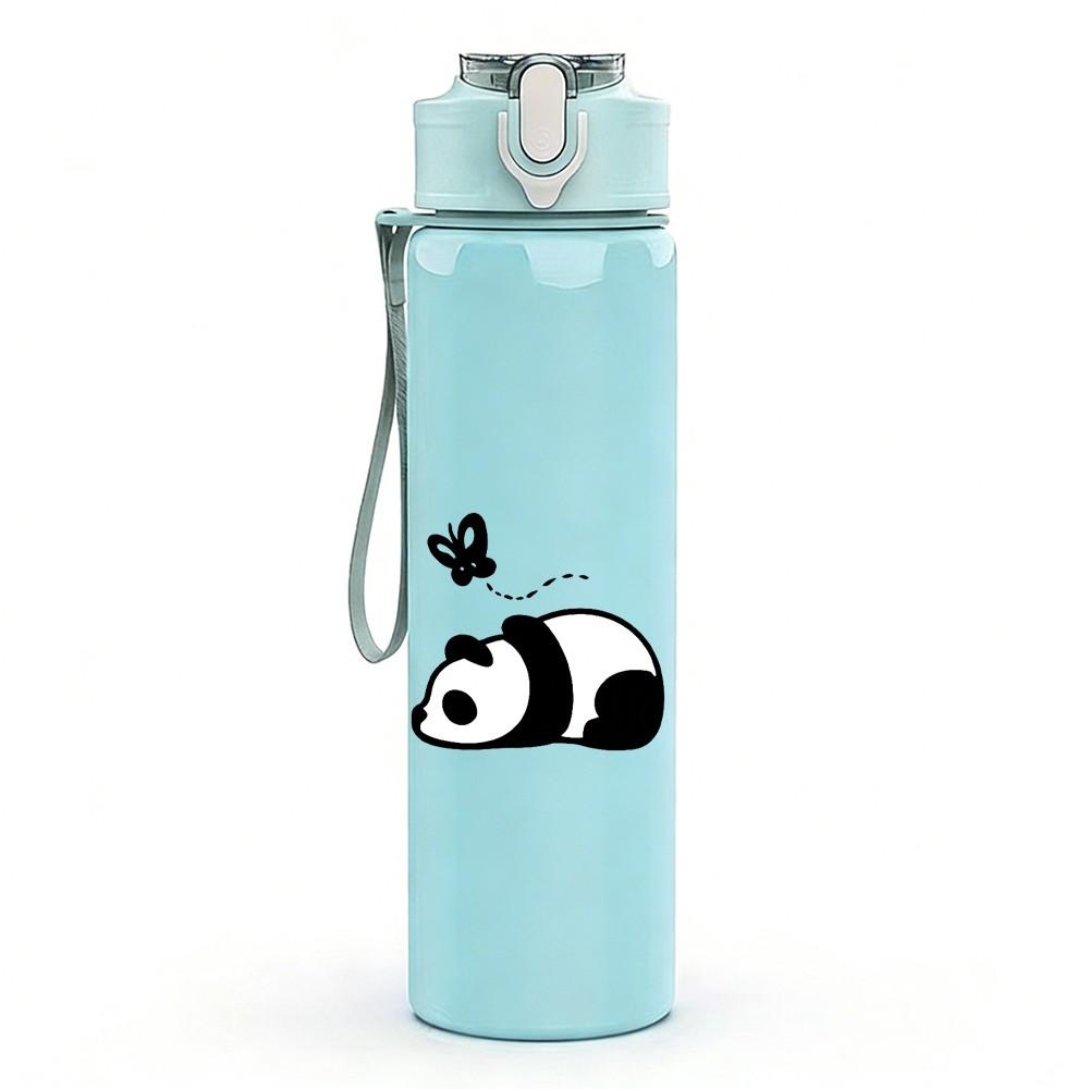 1PC Three Cute Panda Pattern 750ml Color Plastic Sports Water Bottle Leakproof Flip Straw Lid Suitable for Sports Office Home Use