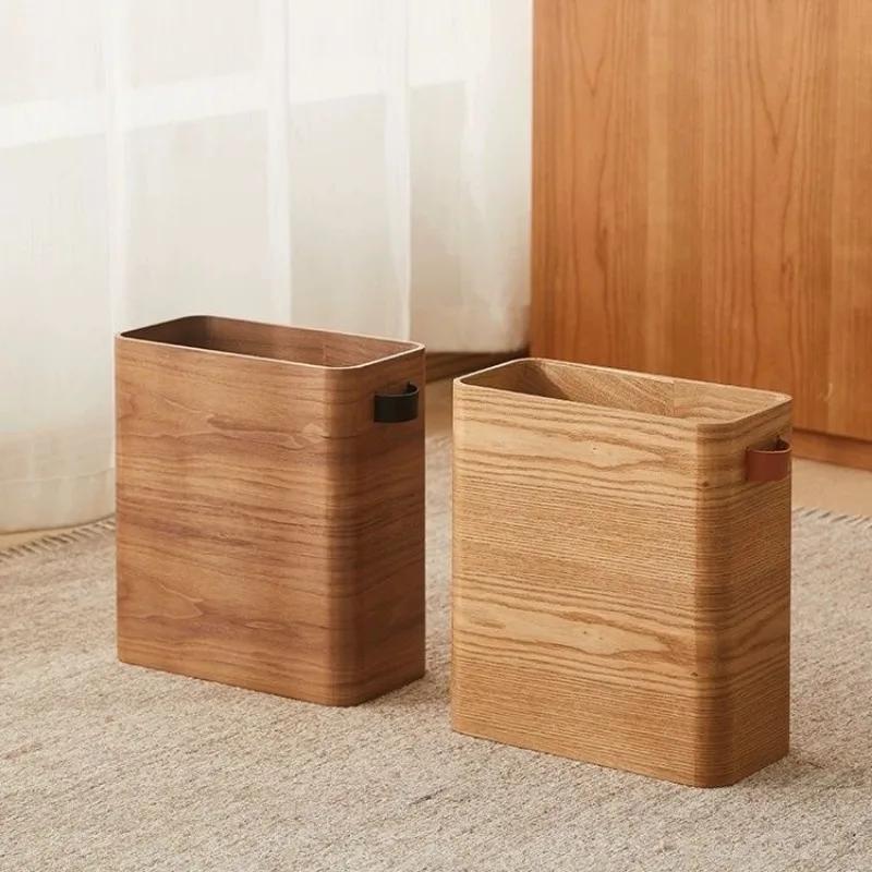 For Luxus Einfache Vintage Leders Chnalle Mülleimer Papierkorb Nach  Wohnzimmer Mülleimer Holz Große Kapazität