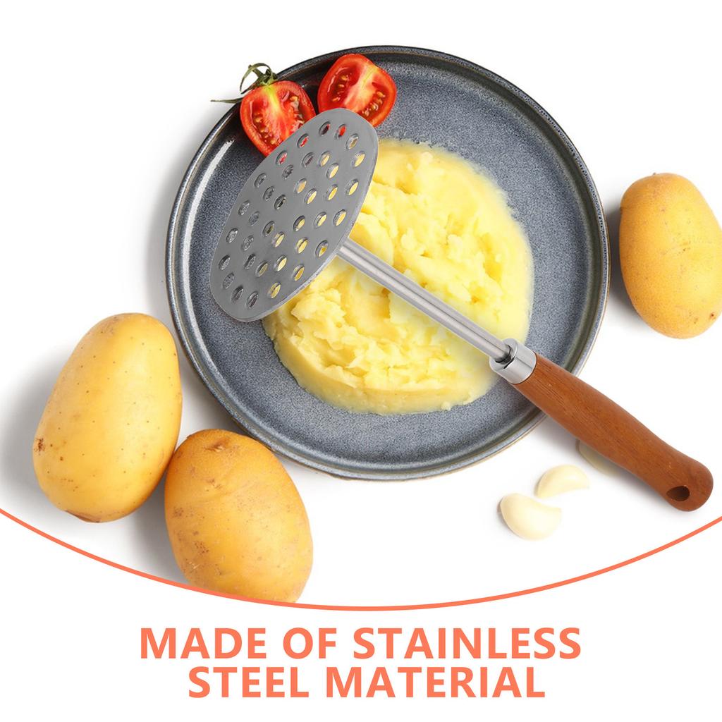 Professional Stainless Steel Potato Masher Ergonomic Wood Handle Mashing Potatoes Vegetables Fruits Effortless Smooth Results
