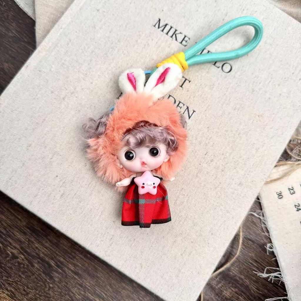 Cute Fluffy Animal Head Covers Lolita Maruko Princess Doll Toy Keychain 1/12 BJD Doll Joints Movable Backpack Decor Pendant Gift