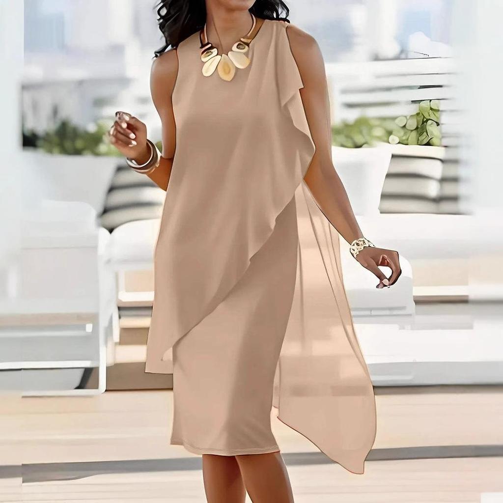 2025WIsh Urban Chic Sleeveless Summer Dress: Elegant, Irregular Chiffon Design