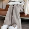 2026 Autumn/Winter Women's High-Waisted Herringbone Wide-Leg Pants with Plus Velvet and Slit, Slim Straight-Leg Design