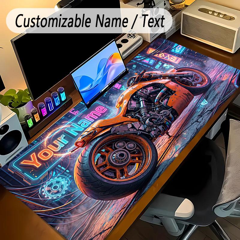 Motorcycle Biker Theme Personalized Mouse Pad Custom Name Text Non Slip Desk Pad For Laptop Office Desktop