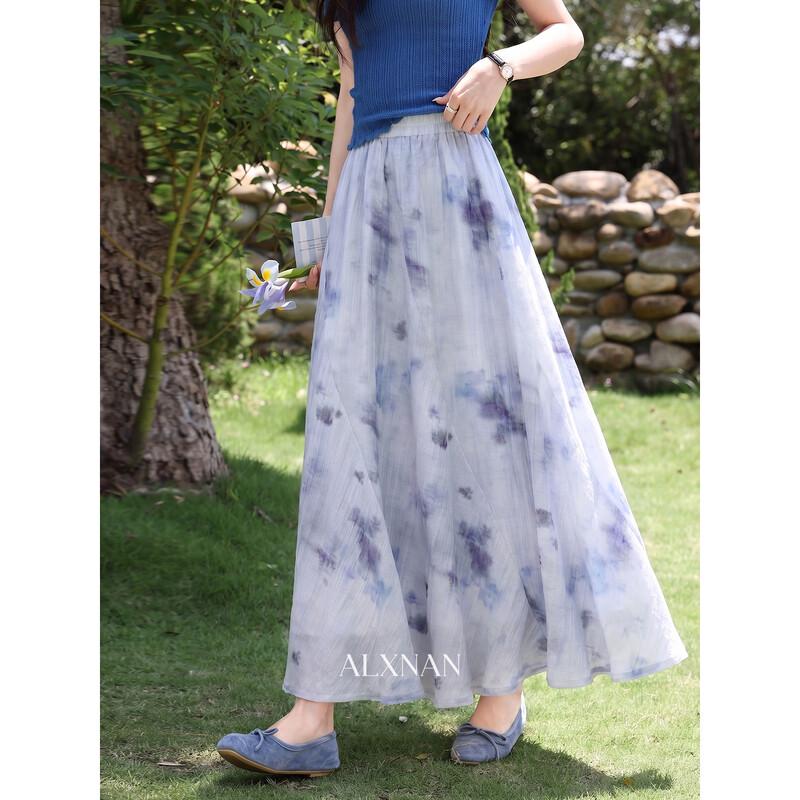 Women s Floral Smudge Draped Long Skirt M