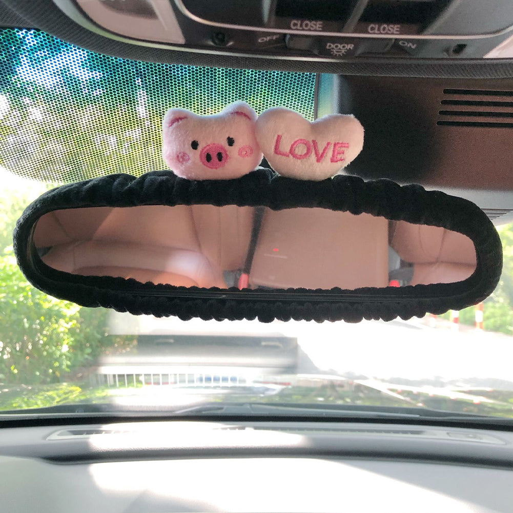 Cute Car Rearview Mirror Cover Cartoon Plush Rabbit Heart Auto Rear View Mirror Decoration Rear View Mirror Case Accessories