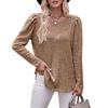 2023 Autumn Loose Tshirt Bubble Sleeve Stripe Shirt Women Office O-Neck Casual Shirt Women Top Solid Top Elegant 28653