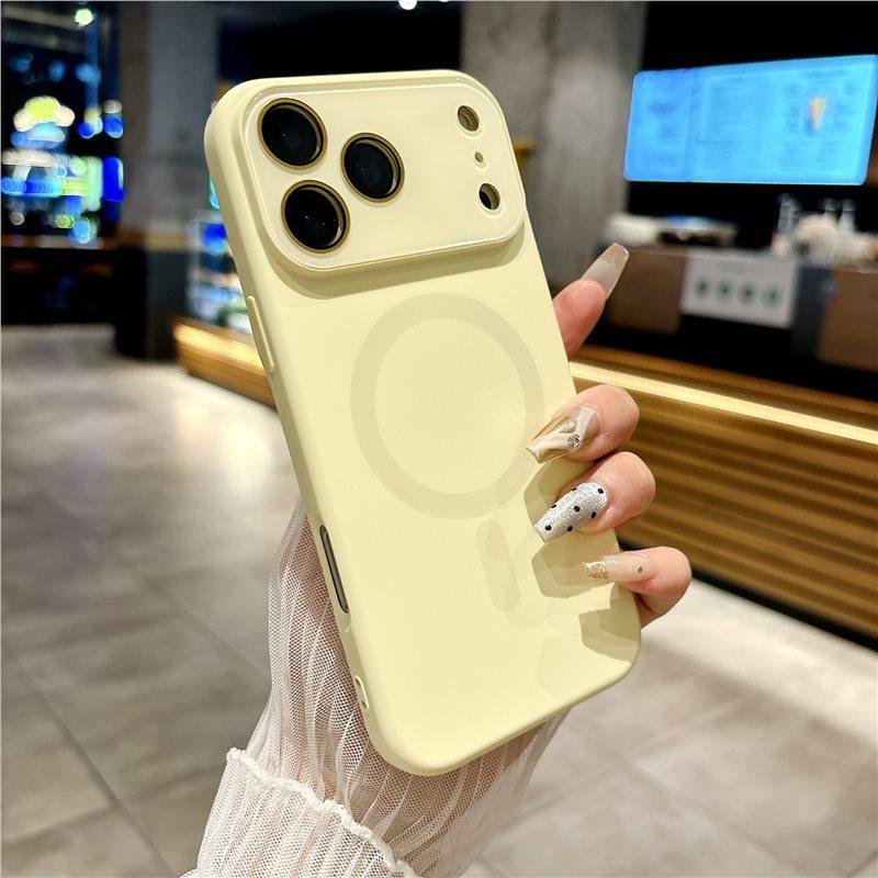 Magnetic Window iPhone 17 Case, Solid Color Liquid Skin Feel, Soft Drop-Proof Cover for Apple 16 Pro Max