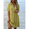 2026 Summer New Women's Dress - Oversized Pure Color Lapel Casual Short Sleeve Linen Cotton Dress, Loose Fit Breathable Midi Dress for Daily Wear