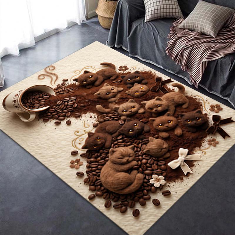 2025 New Coffee Black Cat Carpet Rug for Living Room Bedroom Home Sofa Decoration,Kids play Non-slip Floor Mat