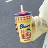Cute thermos cup for girls, high value and large capacity straw cup, Bingba cup, birthday gift, water cup ceramic liner.