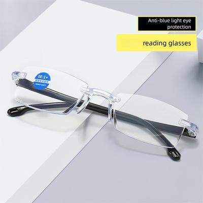 Hochauflösende randlose Blaulichtfilter-Lesebrille für Damen und Herren, modische Anti-Ermüdungsbrille mit