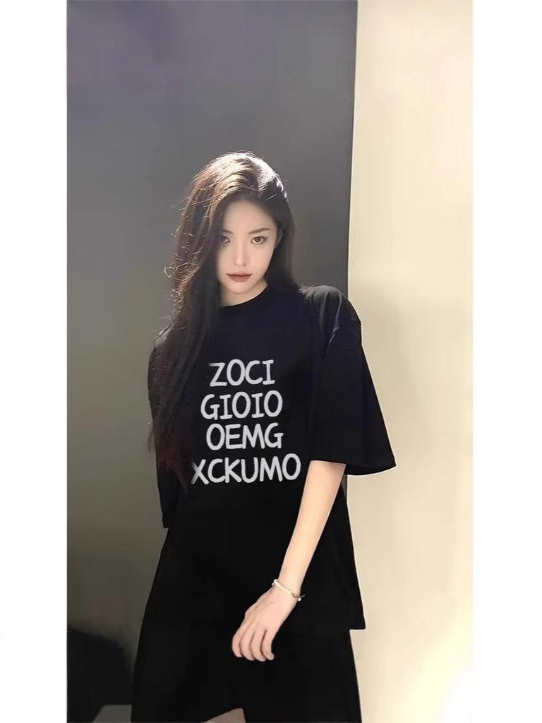 2025 Trendy Women's Pure Cotton Short Sleeve T-Shirt: European & American Style, Loose Straight-Shoulder Design