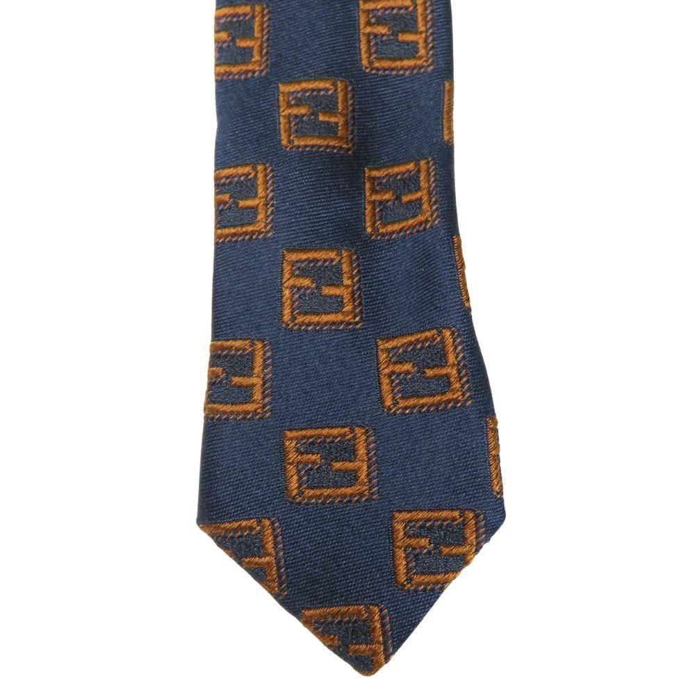 Used FENDI tie Overall handle silk Navy Brown business