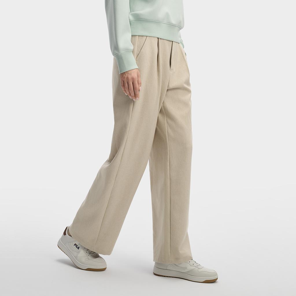 Fila White Classic Fashion Simple Relaxed Comfortable Versatile Straight Leg Woven Casual Pants Women Bottoms Cream F11W613802FBG