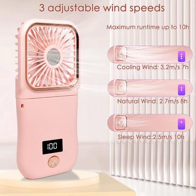 Handheld Cooling Mini Hanging Neck Fan for Quiet Use 3000mAh Battery Operated Fan 3 Speeds Rechargeable Fan Foldable Design