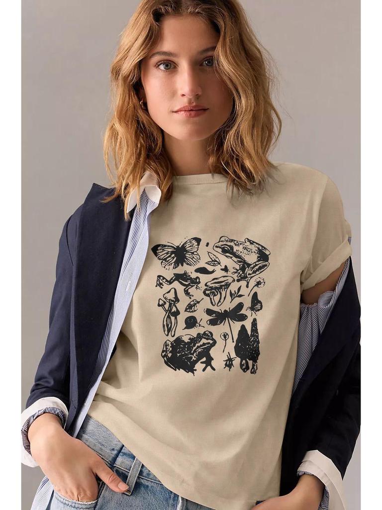 Women's Casual Minimalist Round Neck Short Sleeve Print T-shirt