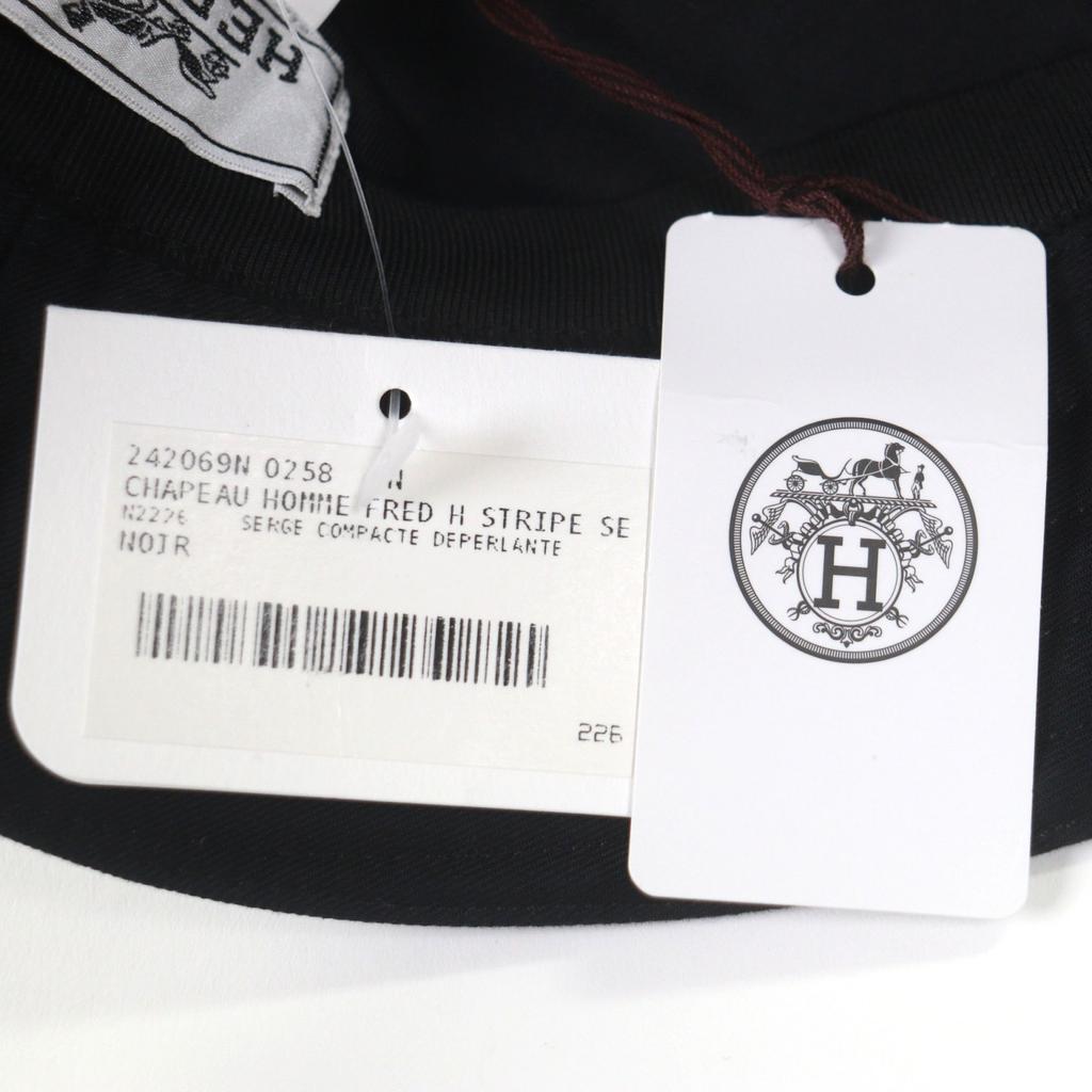 Pristine HERMES hat Fred H Fred H Stripe Bucket black cotton mens 58 Used