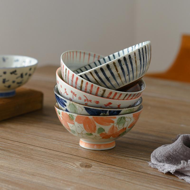 Japanese Ceramic Rice Bowl Set High Foot Soup Bowl Single Round Dishware for Home Use