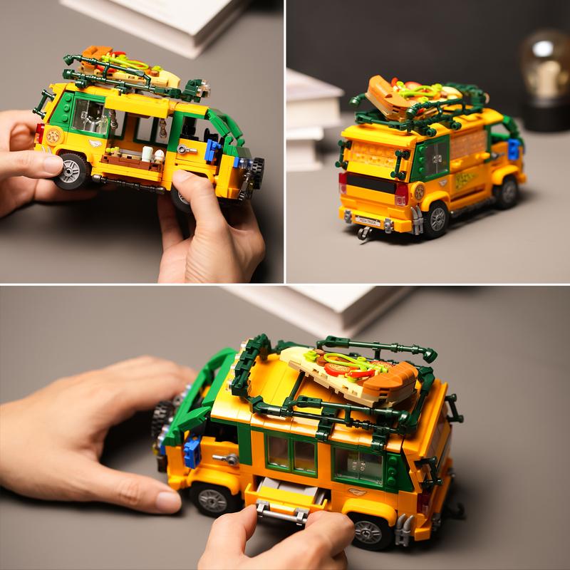 City Turtles Pizza Truck Building Block Set Toys for Boys Adutls Movies Ninjia-ded Animation Bricks,Birthday Gift