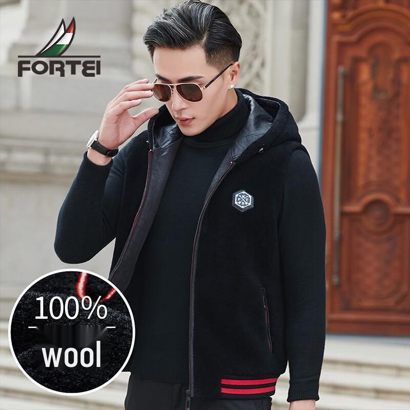 Men s 100% Lamb Shearling Hooded Fur Winter Coat L