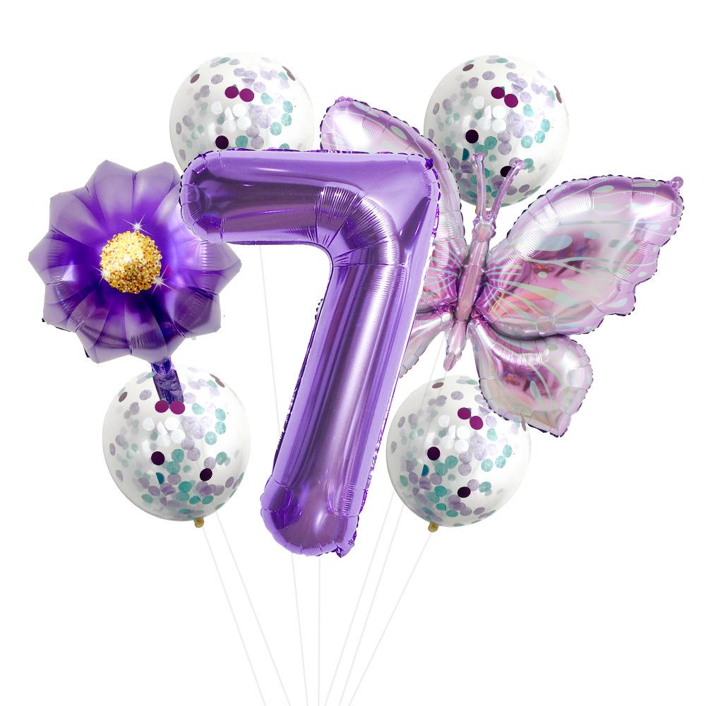 Butterfly 32 Inch Digital Flower Aluminum Film Balloon Set Baby Birthday Balloon Party Decoration Scene